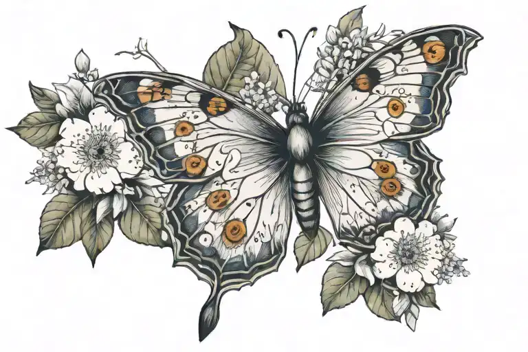 a Opodiphthera eucalypti with nocturnal flora accenting it on the sides  tattoo design idea