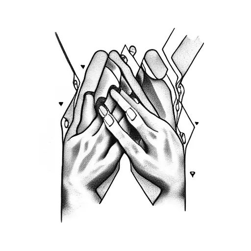A dotwork tattoo of two hands holding each other, symbolizing the love between a grandparent and grandchild tattoo design idea