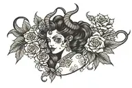 spooky girl, capricorn, flower blooming tattoo design idea