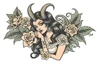 spooky girl, capricorn, flower blooming tattoo design idea