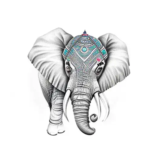 Mirrored elephant heads traditional Indian and Thai style tattoo design idea