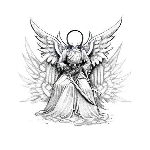 faceless angel with sword tattoo design idea