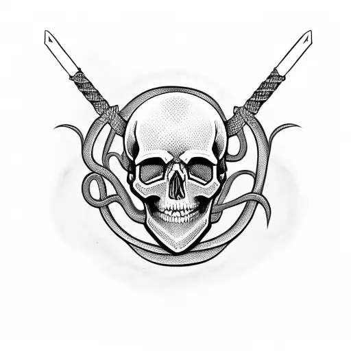Skull,Snake, sword tattoo design idea