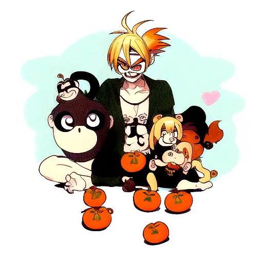 a monkey with eyebrows like winesmoke sanji.and namys tangerine tatto on is left shold tattoo design idea