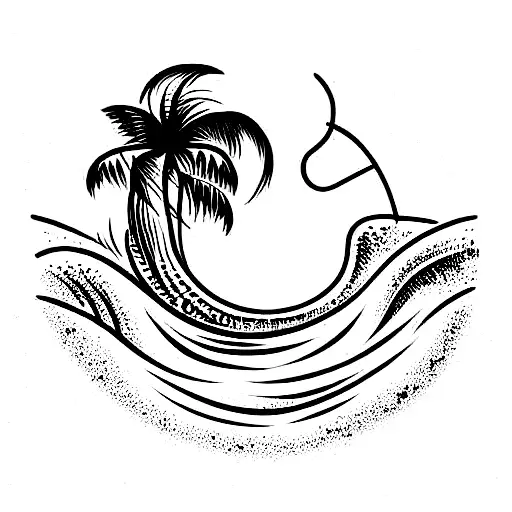 Ocean Wave, heart, palm tree tattoo design idea