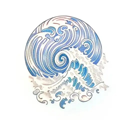 Ocean Wave, two hearts , palm tree tattoo design idea