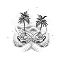 Ocean Wave, two hearts , palm tree tattoo design idea