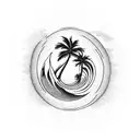 Ocean Wave, two hearts , palm tree tattoo design idea