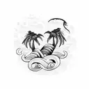 Ocean Wave, two hearts , palm tree tattoo design idea