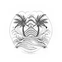 Ocean Wave, two hearts , palm tree tattoo design idea