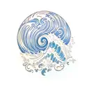 Ocean Wave, two hearts , palm tree tattoo design idea