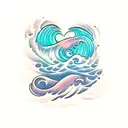 Ocean Wave, two hearts , palm tree tattoo design idea