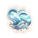 Ocean Wave, two hearts , palm tree tattoo design idea