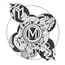 circle inside initials m j g g tattoo design idea