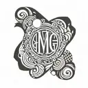 circle inside initials m j g g tattoo design idea