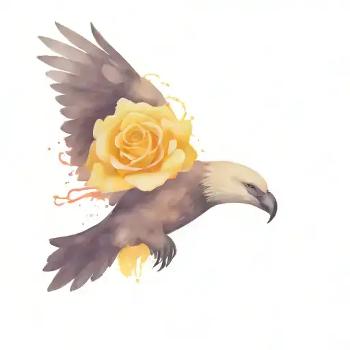 eagle holding yellow rose with orca whales swimming tattoo design idea
