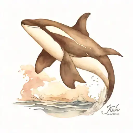 orca swimming eagle soaring tattoo design idea