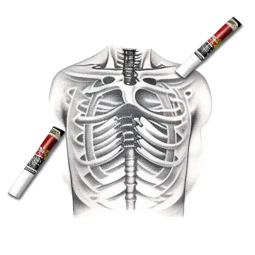 A pack of Marlboro cigarettes sticks out of his chest tattoo design idea
