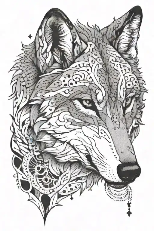 gray wolf mongolian tattoo design idea