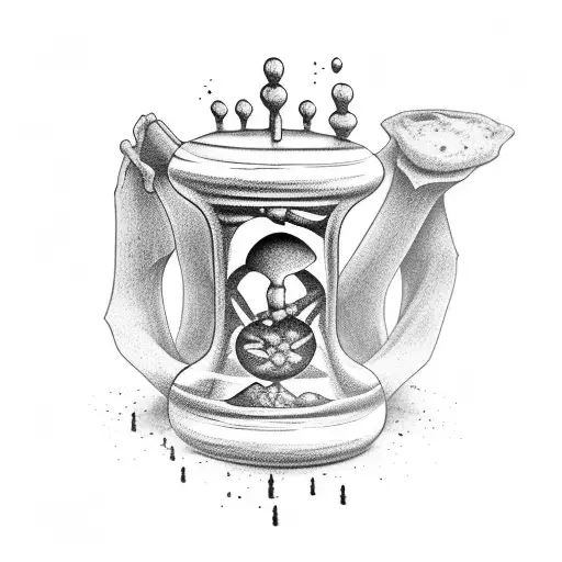 hourglass with skeleton hands holding it while the sand falls tattoo design idea