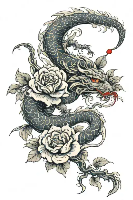 Dragon tiger roses intertwined tattoo design idea
