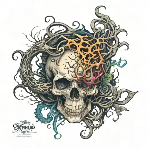 eldritch and gothic mixed witha  touch of eroticism and tribalism tattoo design idea