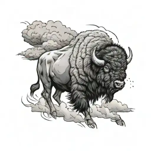 a bison charging into a thunderstorm tattoo design idea