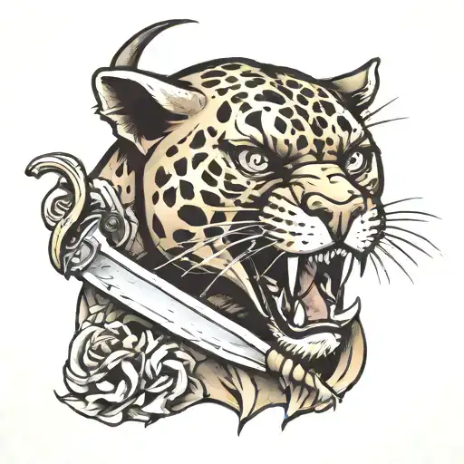 panther with dagger in mouth   tattoo design idea