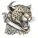 panther with dagger in mouth   tattoo design idea