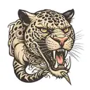 panther with dagger in mouth   tattoo design idea