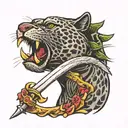 panther with dagger in mouth   tattoo design idea