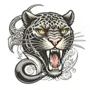panther with dagger in mouth   tattoo design idea