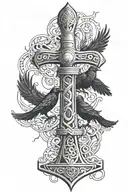 thors hammer and crows tattoo design idea