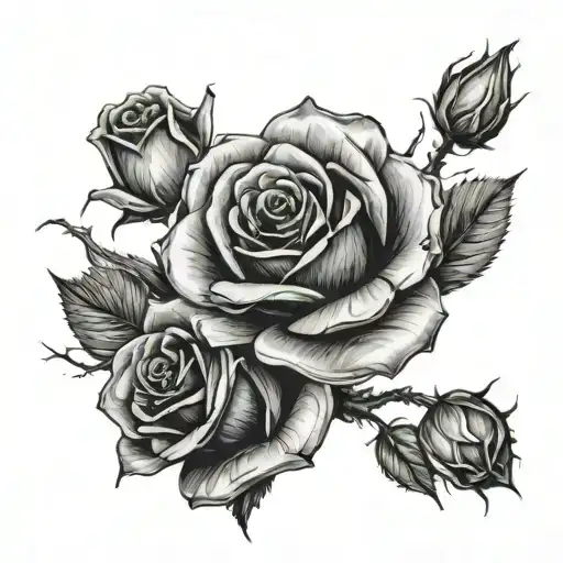 3 roses one at the bottom two at the top ,the one at the bottom needs to be halved ,left top one wilt and right dried tattoo design idea