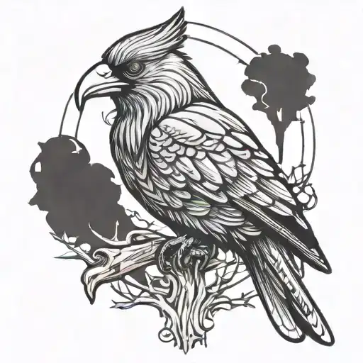 odin's raven standing tattoo design idea