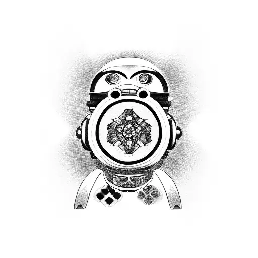 daruma doll mechatronic tattoo design idea