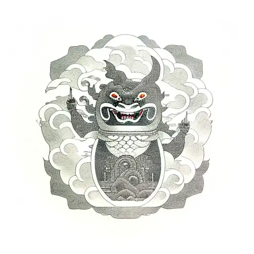 daruma doll gojira circle  tattoo design idea