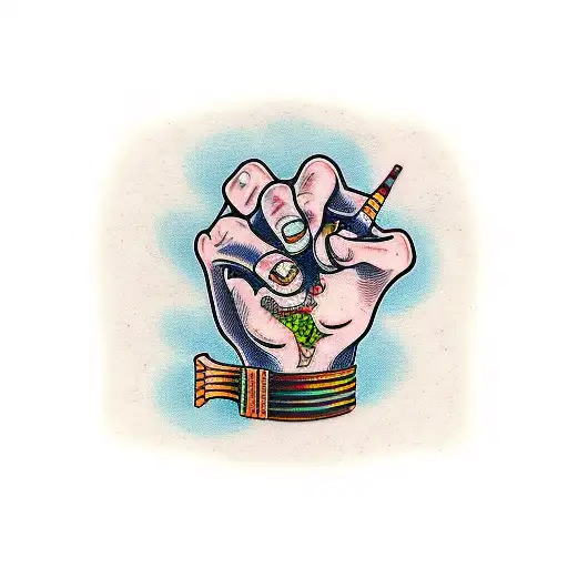 complete hands but middle fingers tapping the upper teeth on a Mikey turnstile tattoo design idea