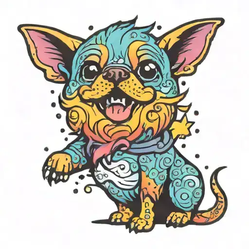 rainbow foam ball got dogs bites tattoo design idea