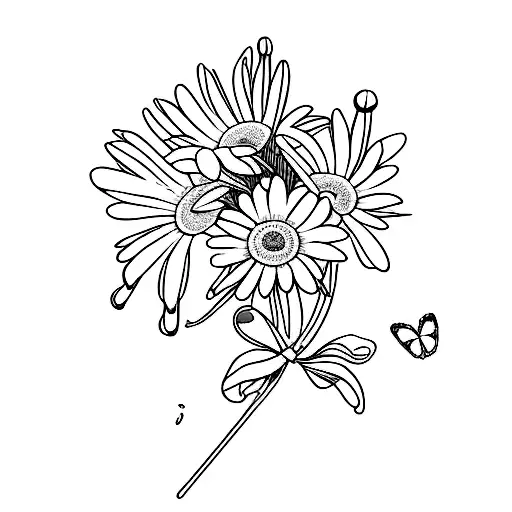 bouquet of 1 daisy, 1 sweet pea, 1 aster and 1 morning glory flower  tattoo design idea