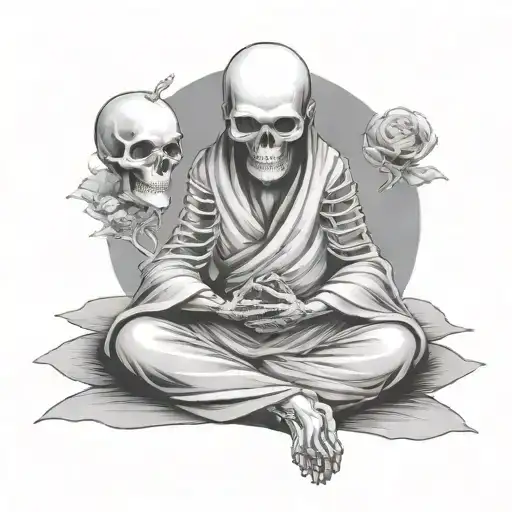 skeleton monk in cloak meditating tattoo design idea