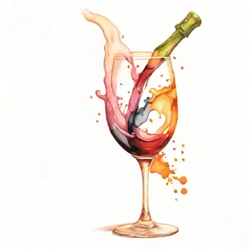 wine bottle pouring into glass with wine colors tattoo design idea