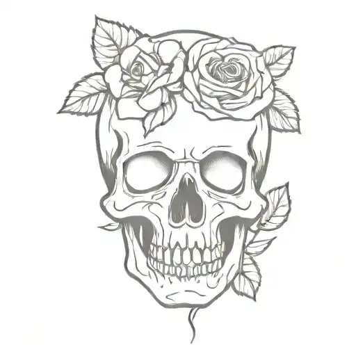 skull and roses single line tattoo design idea