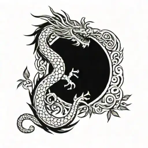 oriental dragon and olive tree  tattoo design idea