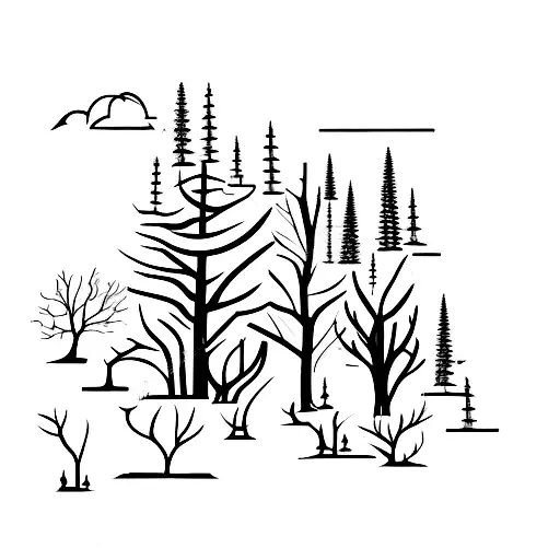 A forest landscape with trees made of chemical formulas tattoo design idea