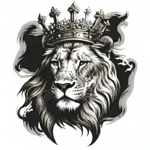 lion with crown and cross tattoo design idea