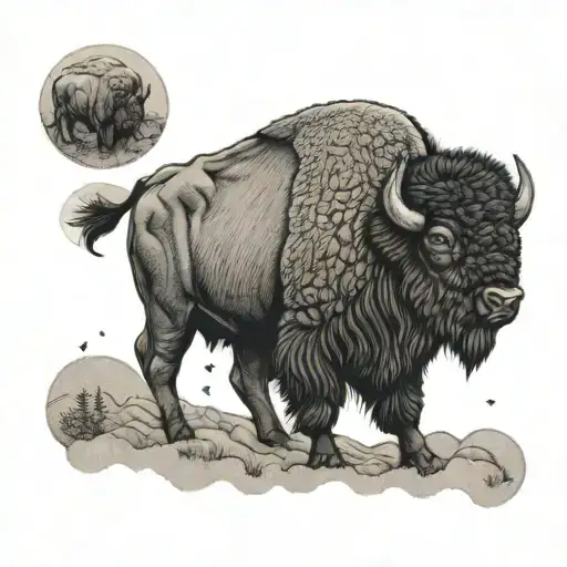 bison facing storm tattoo design idea