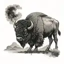 bison facing storm tattoo design idea