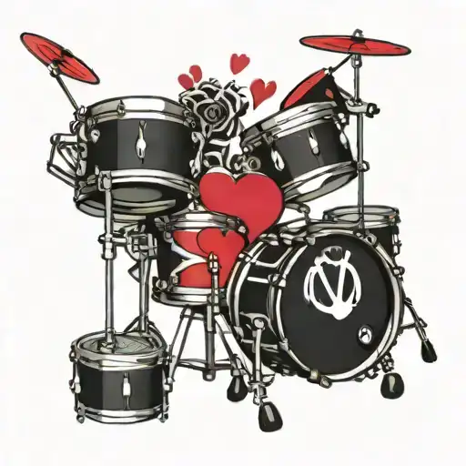 drums, hearts, music, love girly tattoo design idea