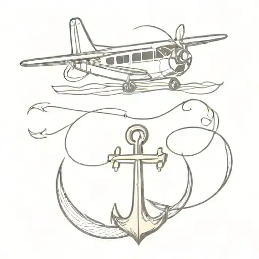Roman's 8:18 with an anchor, bow ribbon, airplane, race car tattoo design idea
